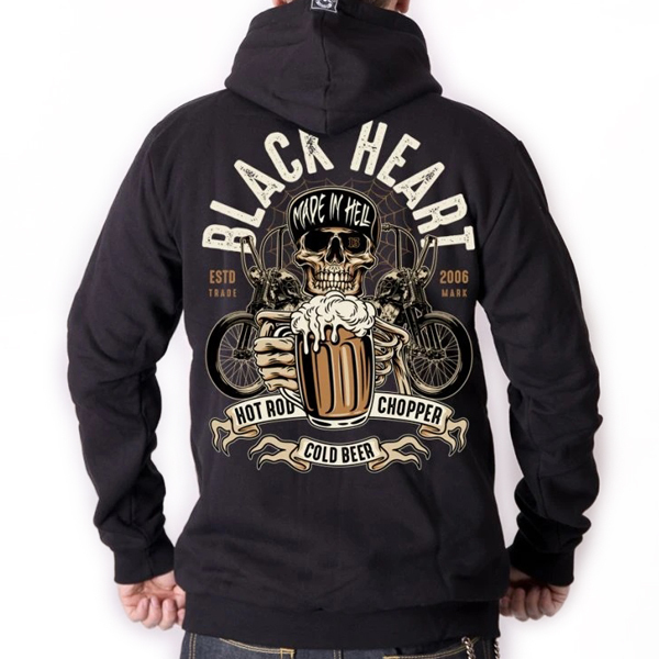 Moto oblečení - Mikina s kapucí pánská BLACK HEART Beer Biker BLK Zipper